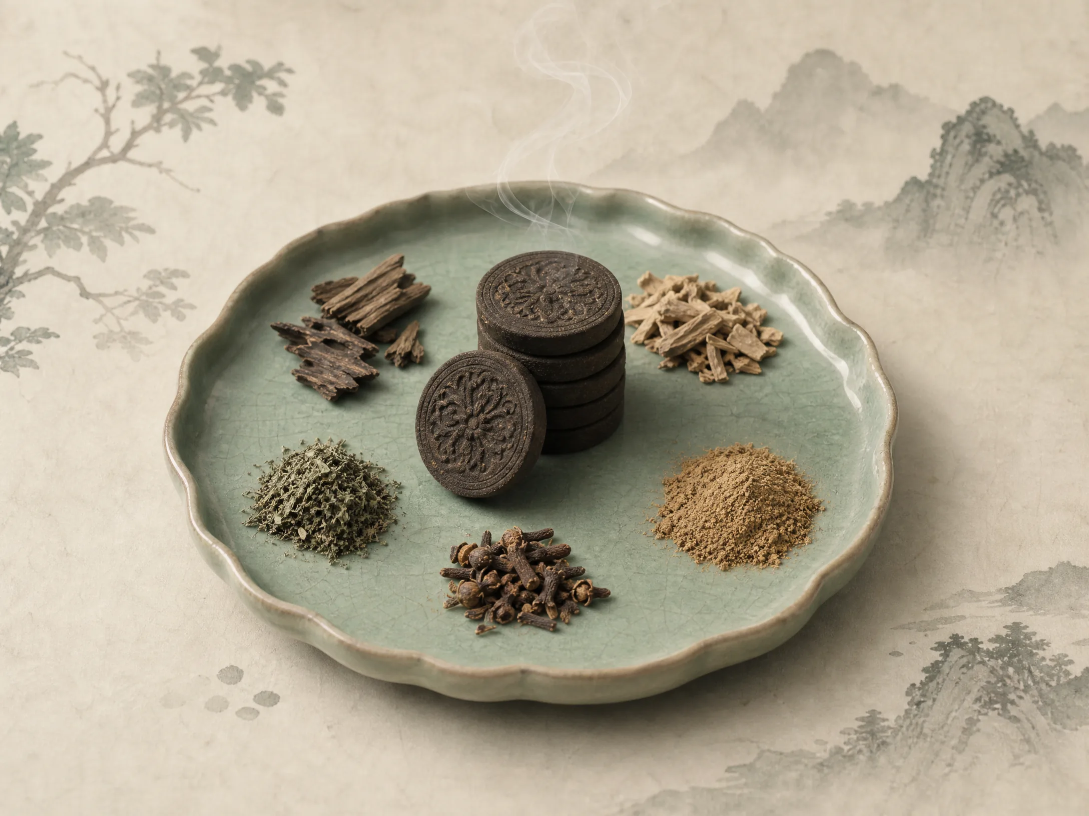 二苏旧​局合香——承苏﻿轼苏辙文脉​的文人合香，压制成香饼陈于‍青瓷托盘
