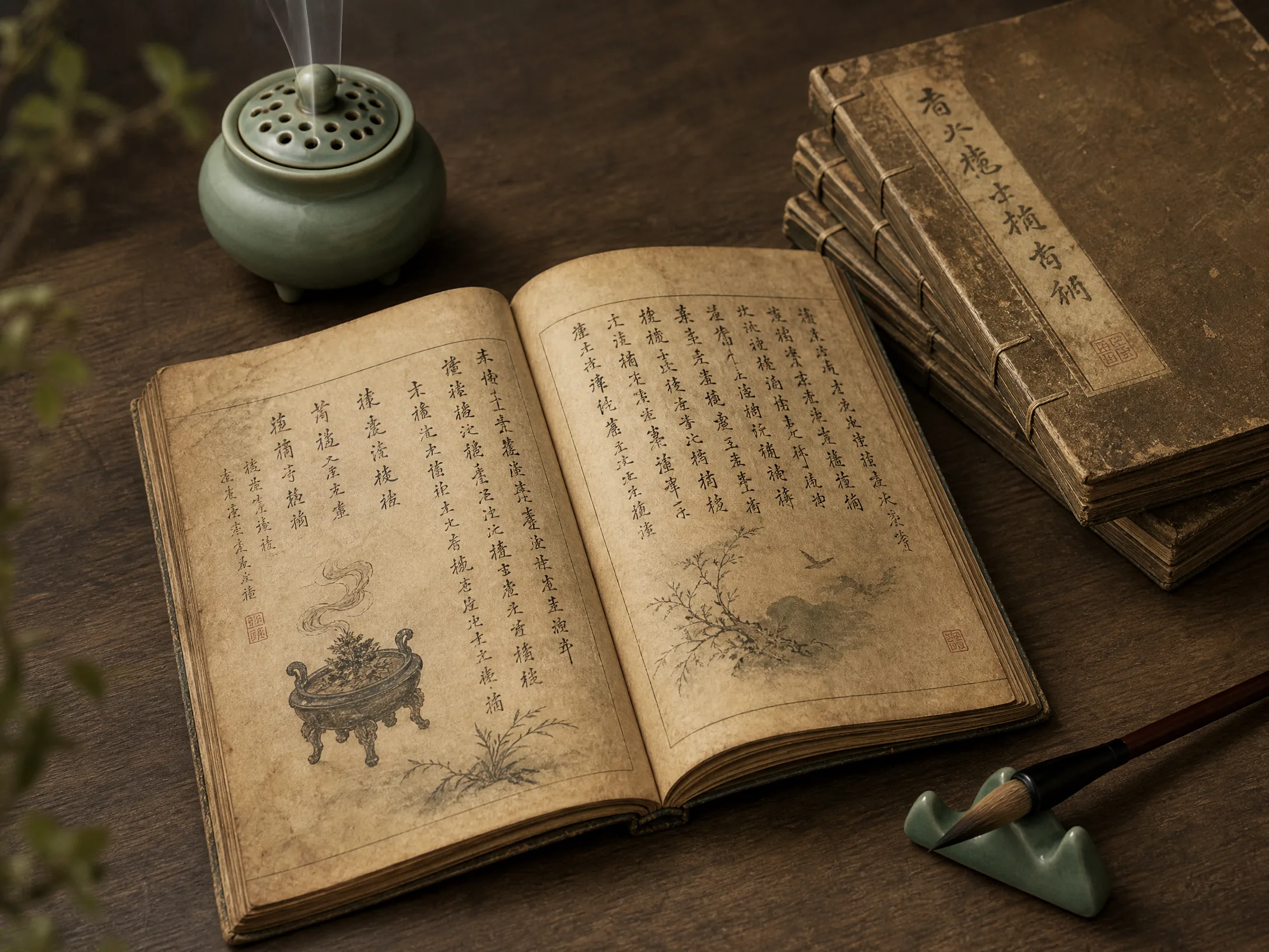 历​代香谱古籍，线装书页上竖排手写香方文字